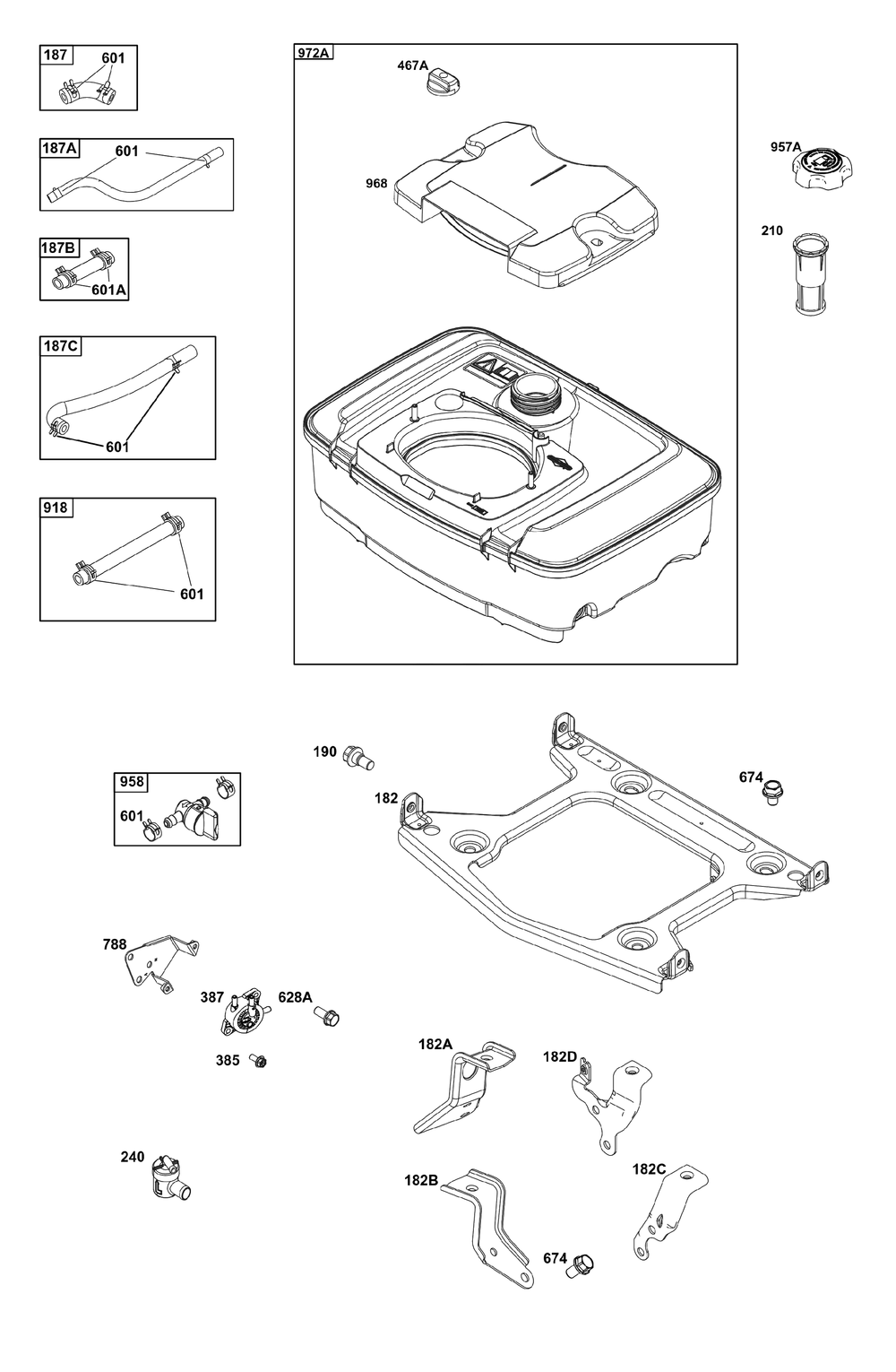 Fuel Supply Group Diagram and Parts List for 386447-0099-H5 200000 - 399999 Briggs and Stratton Engine